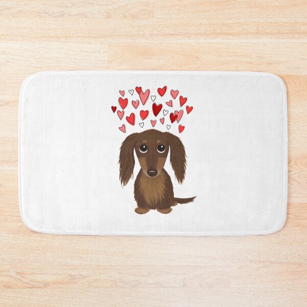 Item preview, Hearts Dog Longhaired Chocolate Dachshund Cartoon Dog with Valentine Hearts designed and sold by Jenn Inashvili.