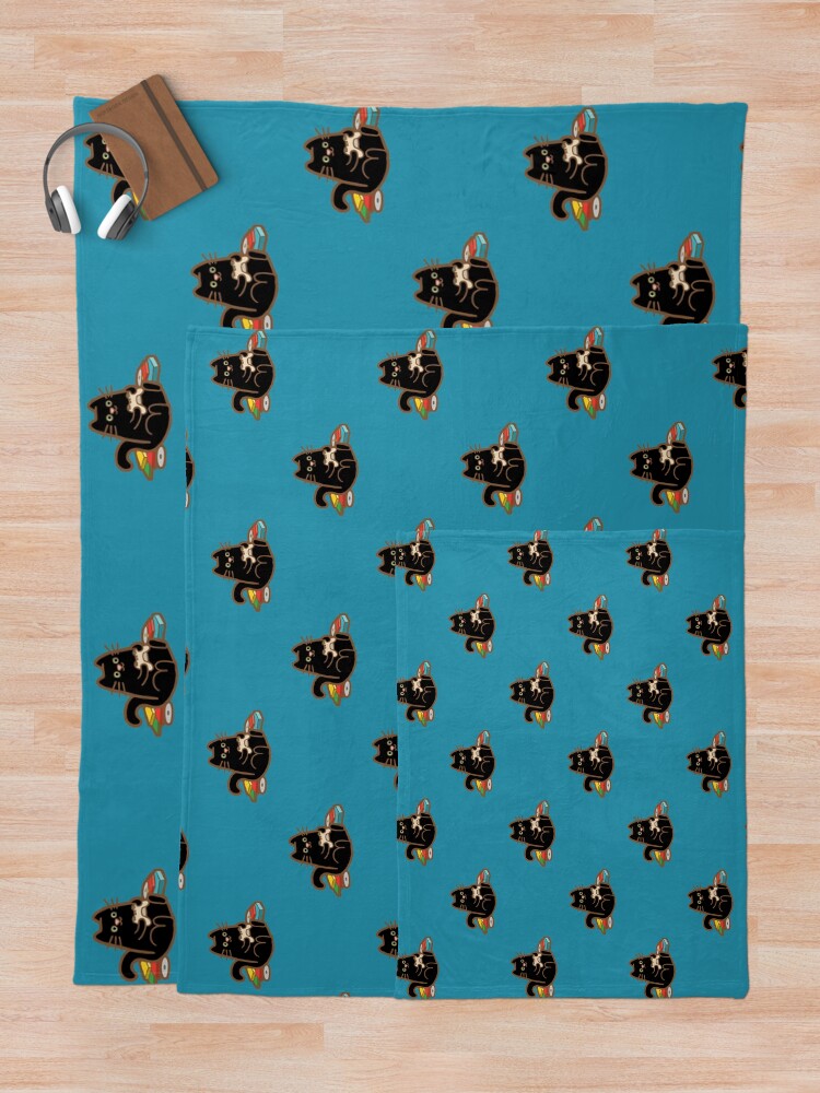 Alternate view of Gamer Cat in blue Throw Blanket