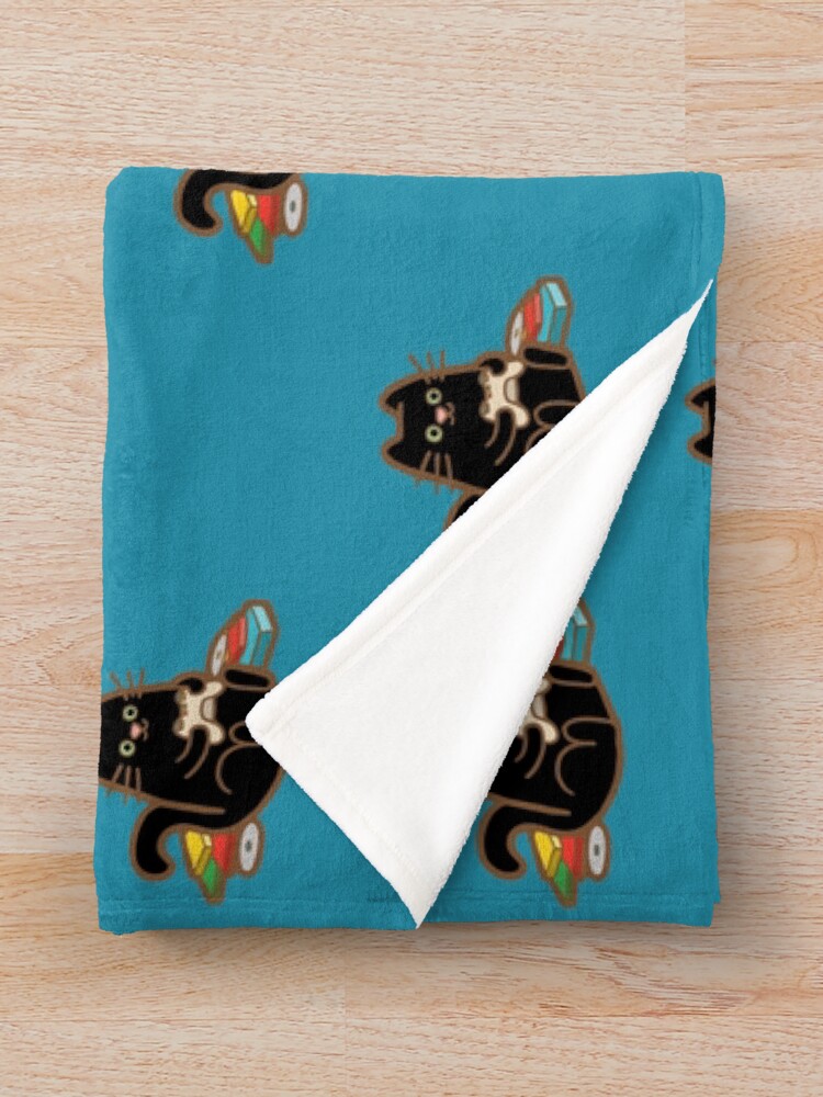 Alternate view of Gamer Cat in blue Throw Blanket