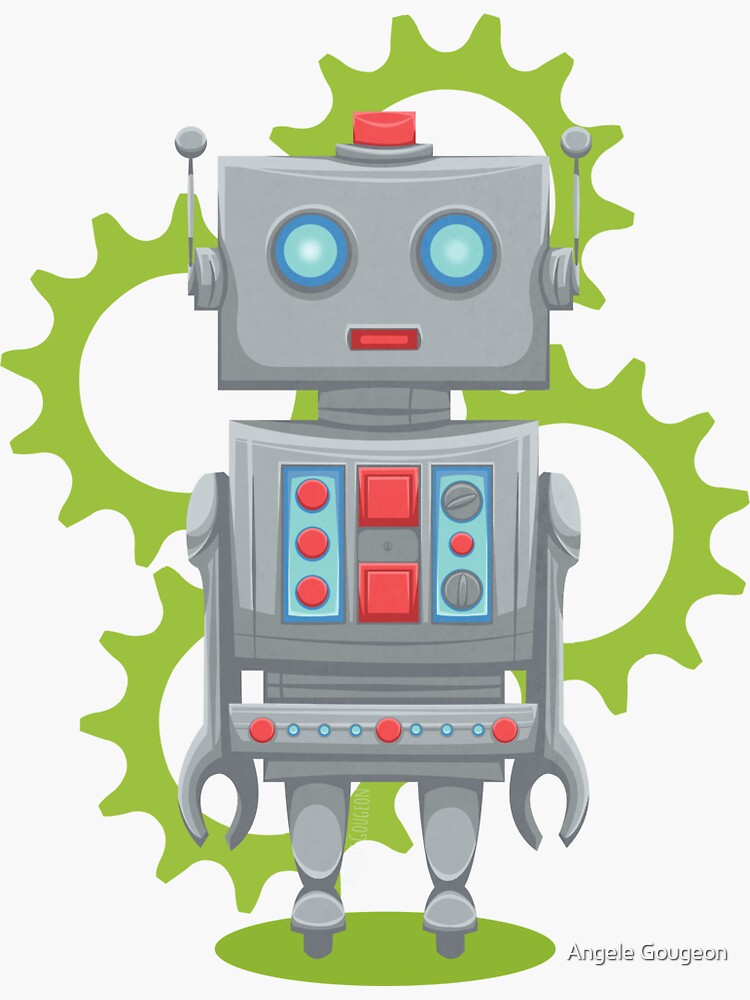 Vintage Robot Sticker for Sale by wottoart