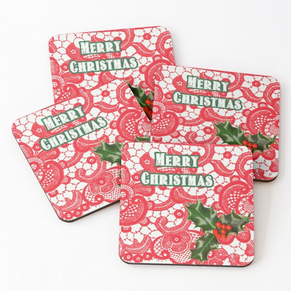 Item preview, Merry Christmas red lace and holly designed and sold by FerretSteph.