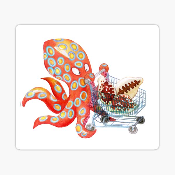 Octopus and shopping trolley Sticker