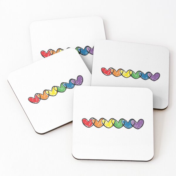 LGBT handrawn hearts rainbow flag on black Gay Lesbian Bisexual Pride interlaced hearts love is love Coasters (Set of 4)