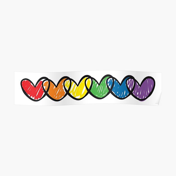 LGBT handrawn hearts rainbow flag on black Gay Lesbian Bisexual Pride interlaced hearts love is love Poster