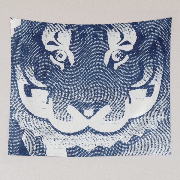 Item preview, Woodblock Print of a Tiger in Blue on Printmaking paper designed and sold by danielliamgill.