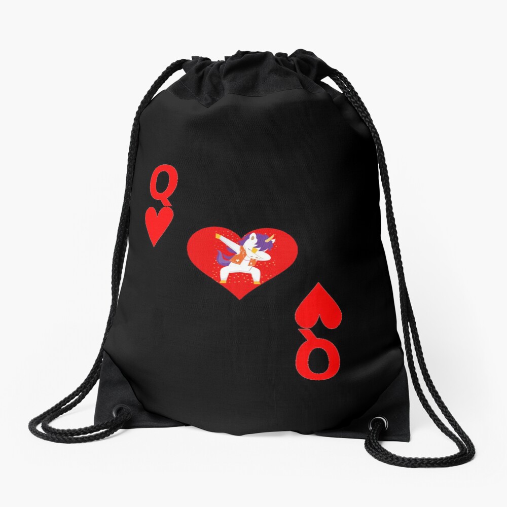 Queen of Hearts, Deck of Cards, Dabbing Unicorn Costume. Drawstring Bag