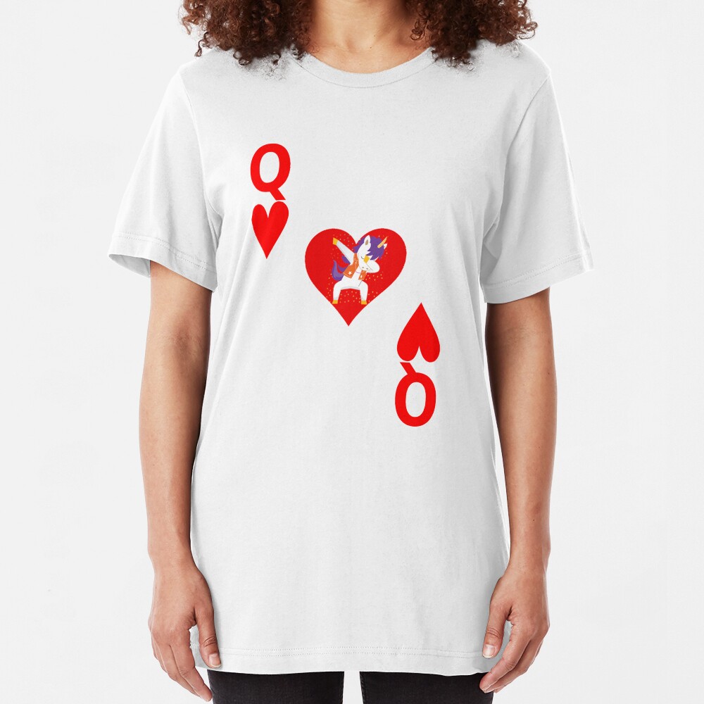 Unicorn Queen of Hearts, Deck of Cards, Dabbing Unicorn Costume. Slim Fit T-Shirt
