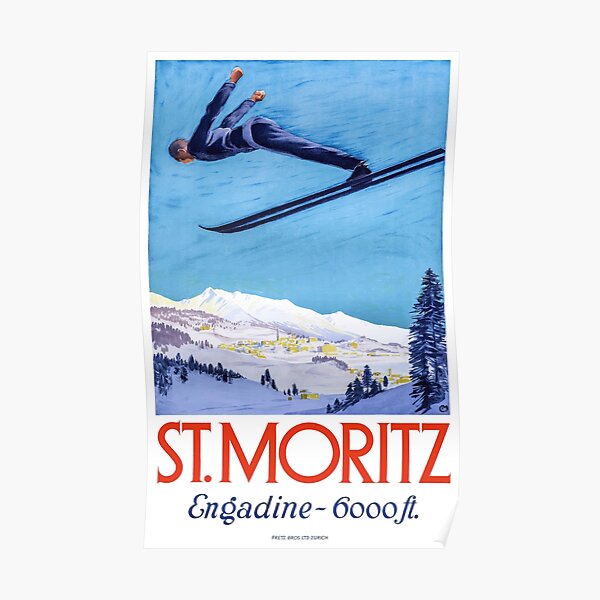 1928 St. Moritz Ski Jumper Switzerland Travel Poster Poster