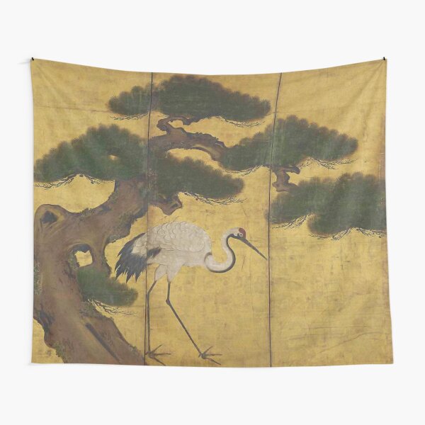 Item preview, Japanese Red Crowned Crane Edo Jidai Gold Leaf Folding Screen designed and sold by Vicky Brago-Mitchell®.
