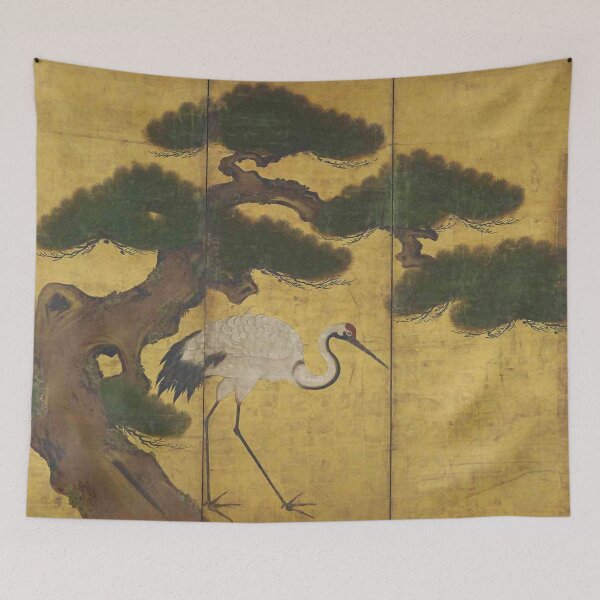 Item preview, Japanese Red Crowned Crane Edo Jidai Gold Leaf Folding Screen designed and sold by Vicky Brago-Mitchell®.