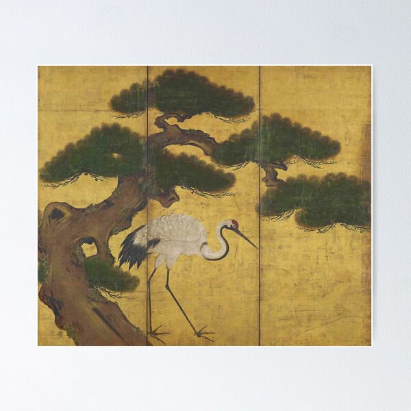 Item preview, Japanese Red Crowned Crane Edo Jidai Gold Leaf Folding Screen designed and sold by Vicky Brago-Mitchell®.