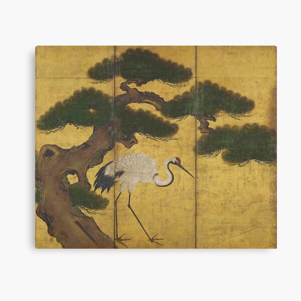 Aperçu de l'œuvre Paravent japonais à couronne rouge Edo Jidai Feuille d'or créée et vendue par Vicky Brago-Mitchell®.