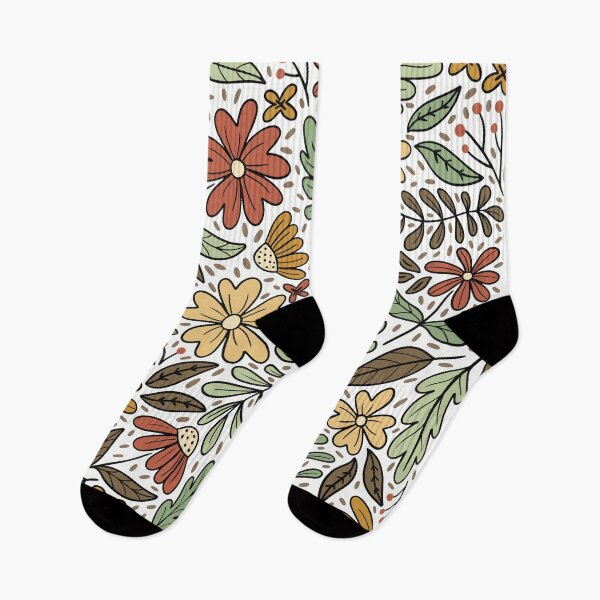 Item preview, Flowers, leaves and seeds pattern, red, yellow, green and white designed and sold by HannaPaulina.