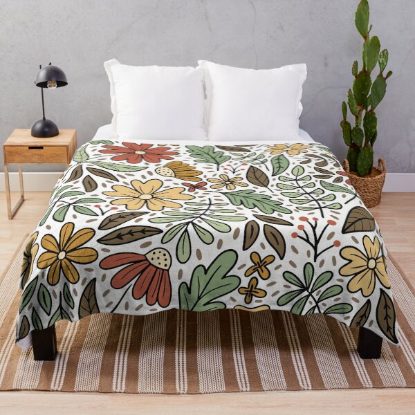 Item preview, Flowers, leaves and seeds pattern, red, yellow, green and white designed and sold by HannaPaulina.
