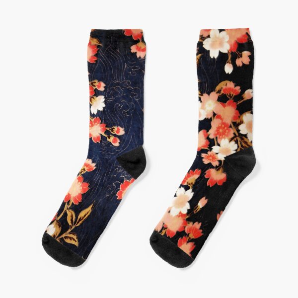 Item preview, PINK RED WHITE SPRING FLOWERS IN DEEP BLUE Japanese Floral designed and sold by BulganLumini.