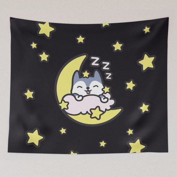 Item preview, Sleepy moon and stars husky/wolf designed and sold by Bountiful Bean.