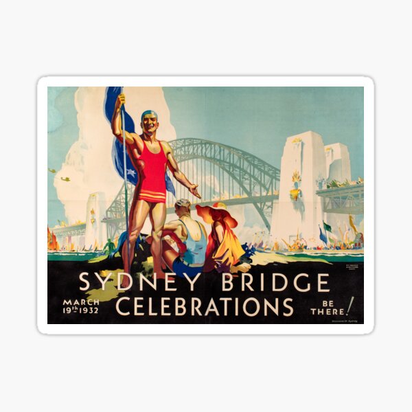 Item preview, Vintage Art Deco Sydney Harbour Bridge Print (1932) designed and sold by anmm.