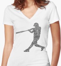 Softball Baseball Player Calligram Women's Fitted V-Neck T-Shirt