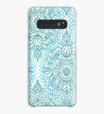 Turquoise Blue, Teal & White Protea Doodle Pattern Case/Skin for Samsung Galaxy