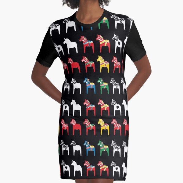 Dala Horses Dalarna Sweden Horse Dalecarlian Swedish Colorful Graphic T-Shirt Dress