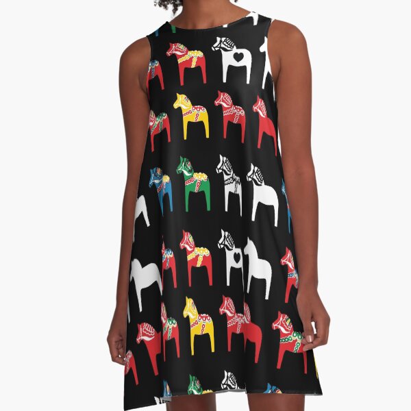Dala Horses Dalarna Sweden Horse Dalecarlian Swedish Colorful A-Line Dress