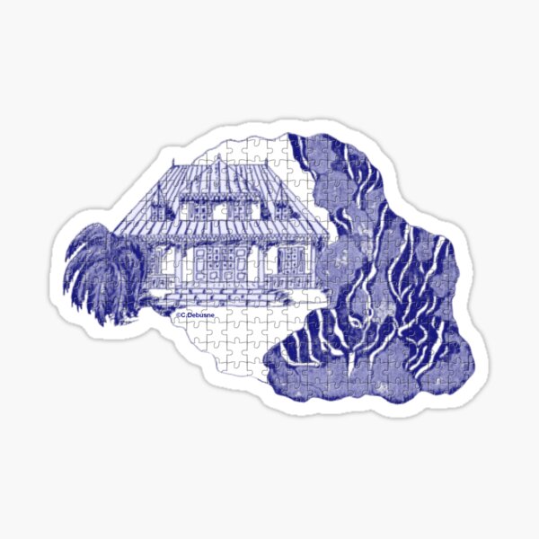Reunion Island, France, puzzle style, in blue Sticker