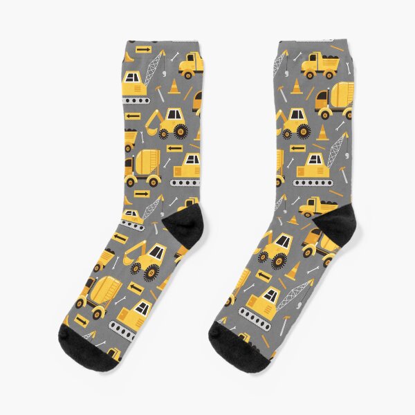 Construction Trucks on Gray Socks