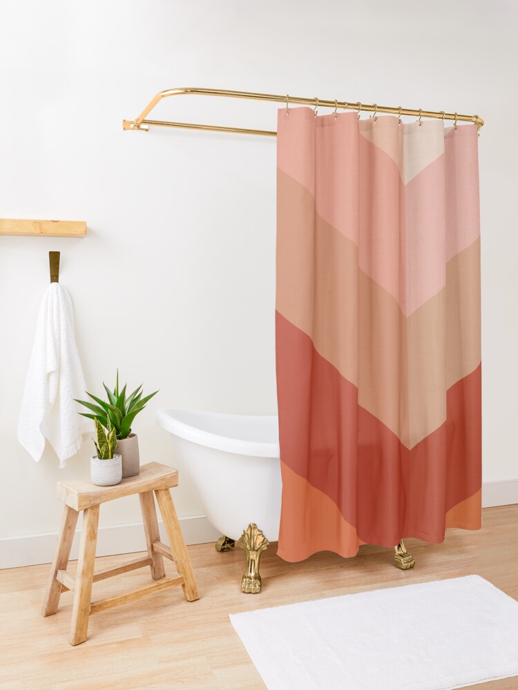 Thumbnail 3 of 5, Shower Curtain, Minimal Chevron Pattern - Tribal terracotta, beige and pink designed and sold by Dominiquevari.