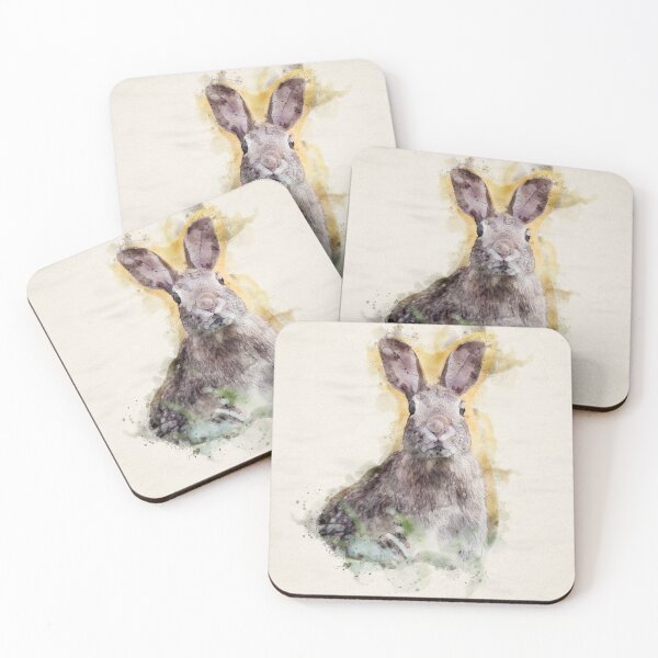Startled Rabbit | Wildlife Watercolor Illustration Coasters (Set of 4)
