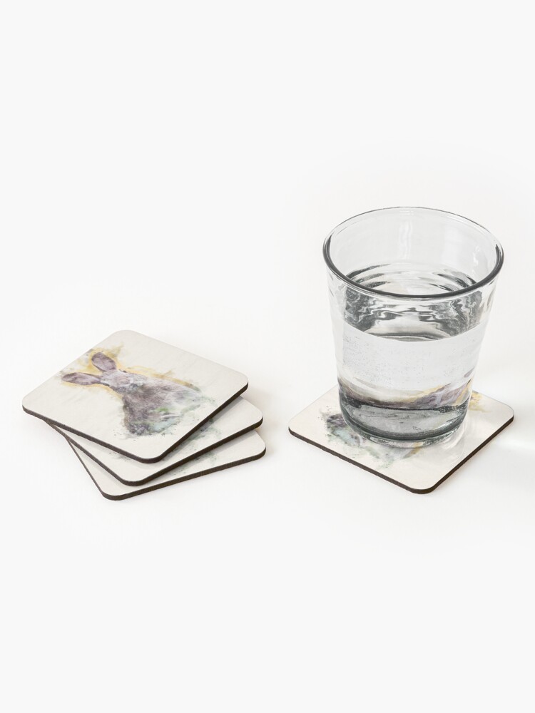 Alternate view of Startled Rabbit | Wildlife Watercolor Illustration Coasters (Set of 4)