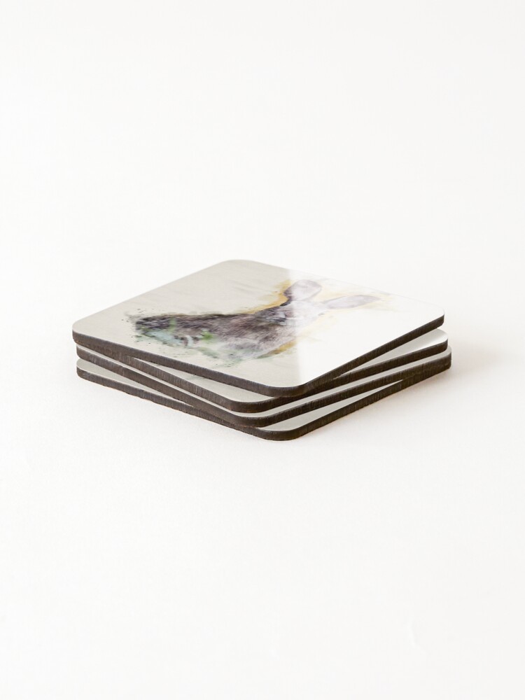 Alternate view of Startled Rabbit | Wildlife Watercolor Illustration Coasters (Set of 4)