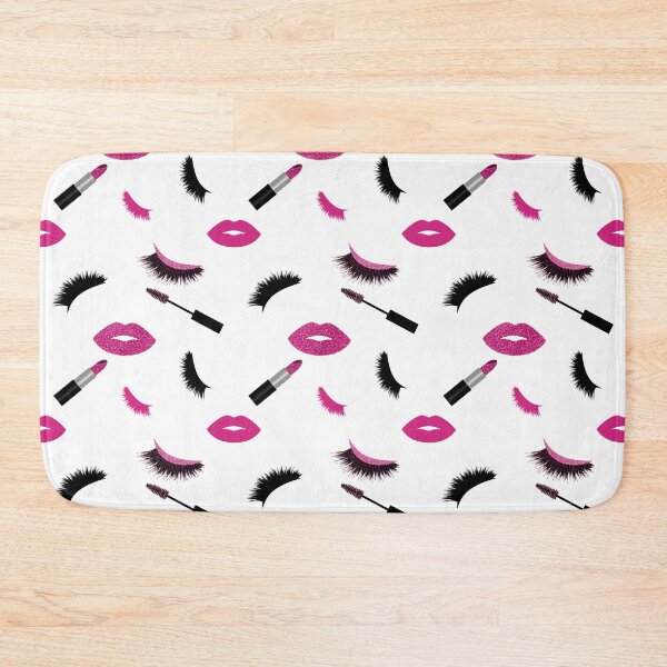 Item preview, Lashes,mascara, lipstick and lips with pink glitter  pattern designed and sold by sashica.