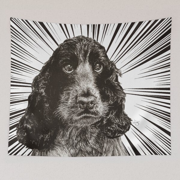 Item preview, Cocker Spaniel Art, Blue roan, Black and White drawing designed and sold by Lolaandthestars.