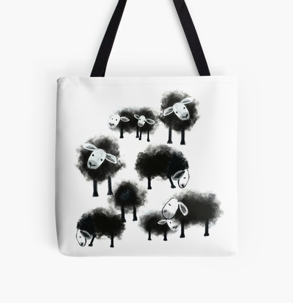 Wee Flock of Black Sheep All Over Print Tote Bag