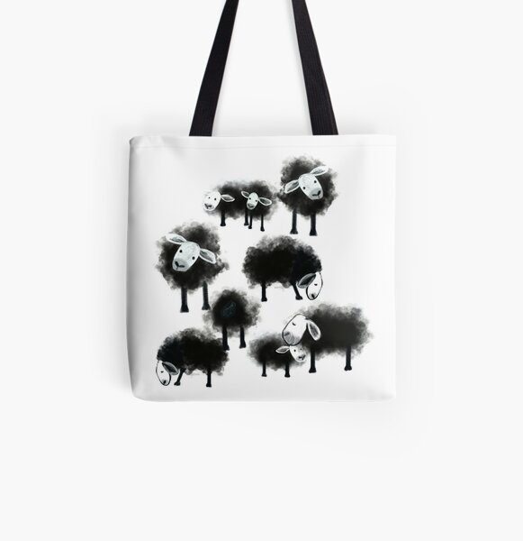 Wee Flock of Black Sheep All Over Print Tote Bag