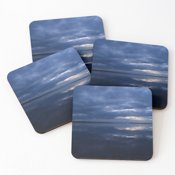 Item preview, Cloudy blue sky in sunlight from dark clouds reflected on lake water designed and sold by yarvin13.