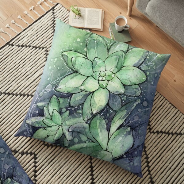 Succulent Watercolor Floor Pillow
