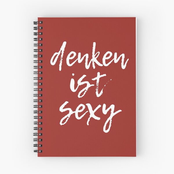 Item preview, "denken ist sexy" (German for "thinking is sexy”) in white script lettering on red designed and sold by kierkegaard.