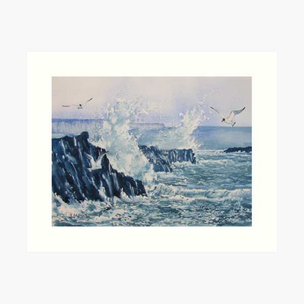 Sea, Splashes and Gulls Art Print