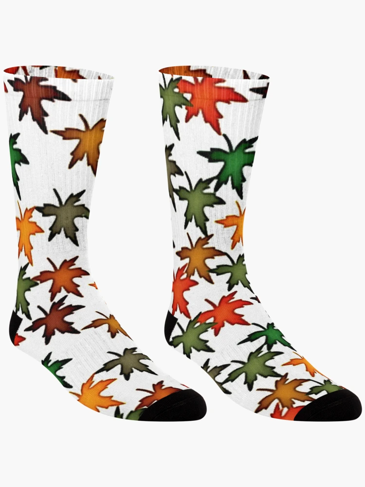Thumbnail 3 of 5, Socks, Fall Leaves Pattern designed and sold by Poetic Patterns Studio.