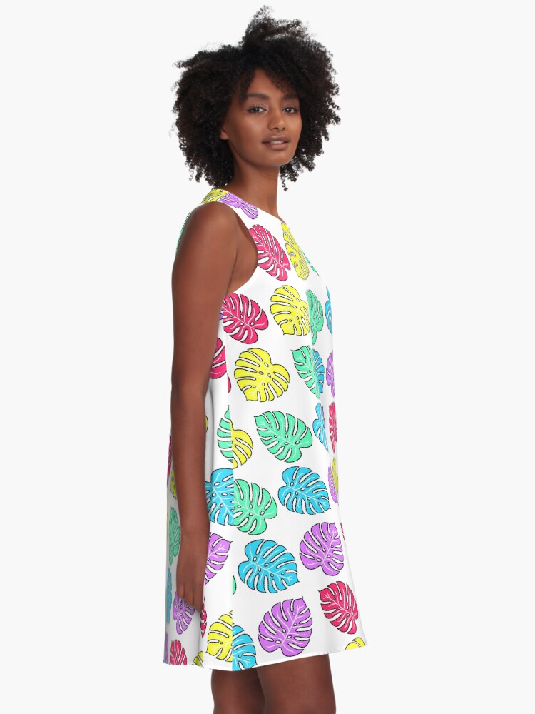 Alternate view of Rainbow Monstera Deliciosa A-Line Dress