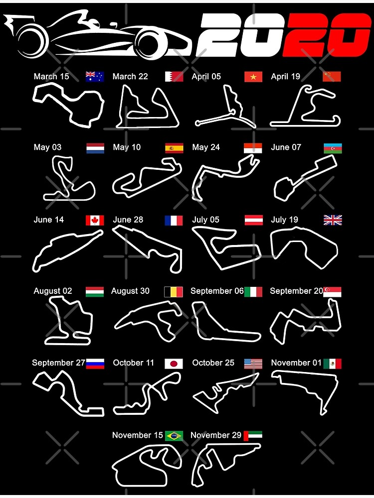 "Calendar Formula race cars 2020 circuits v2" Poster by ideasfinder