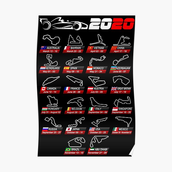 Calendar Formula race cars 2020 circuits sport v2 Poster