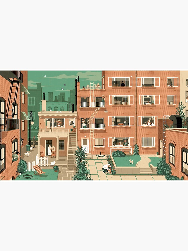 Artwork view, Travel Posters - Hitchcock's Rear Window - Greenwitch Village New York designed and sold by Rui Ricardo