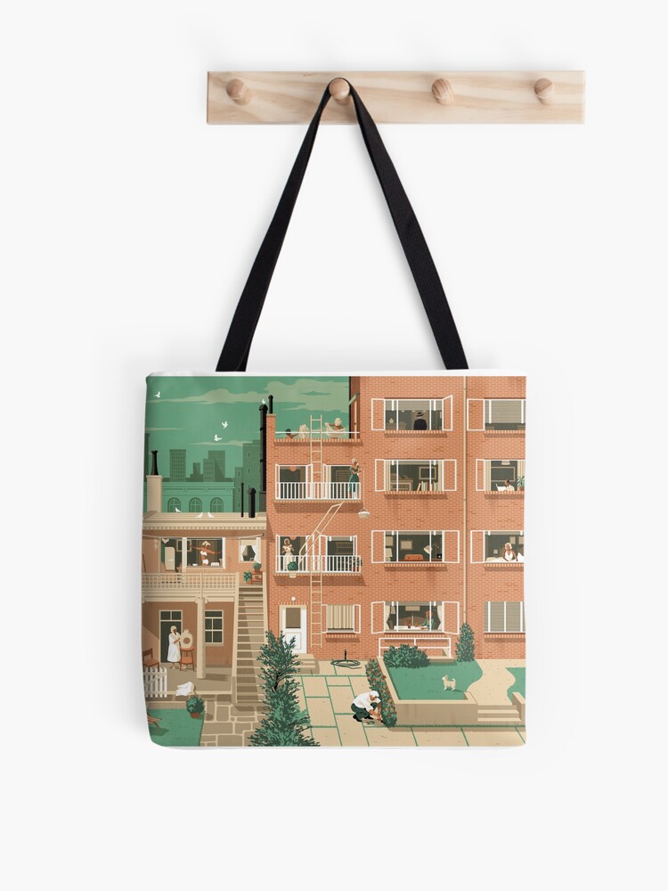 Thumbnail 1 of 2, Tote Bag, Travel Posters - Hitchcock's Rear Window - Greenwitch Village New York designed and sold by Rui Ricardo.