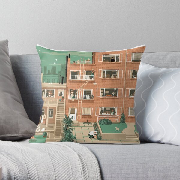 Travel Posters - Hitchcock's Rear Window - Greenwitch Village New York Throw Pillow