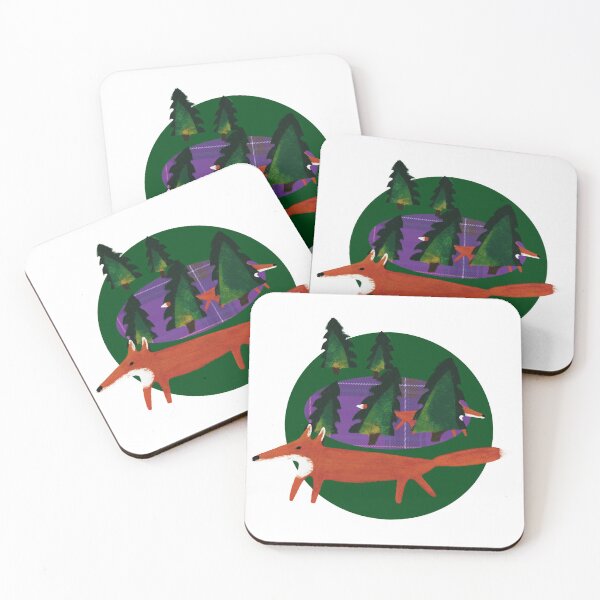 Item preview, Forest with fox. Green and purple tartan pattern. designed and sold by Anna Dianda.