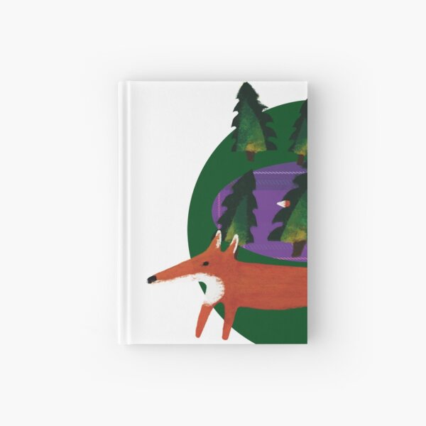 Forest with fox. Green and purple tartan pattern. Hardcover Journal