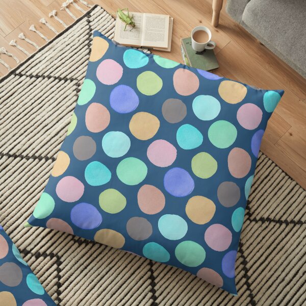 Watercolor Polka Dots on Teal Floor Pillow