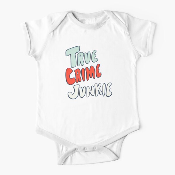 True Crime Junkie Handlettered Script Red White and Blue Short Sleeve Baby One-Piece